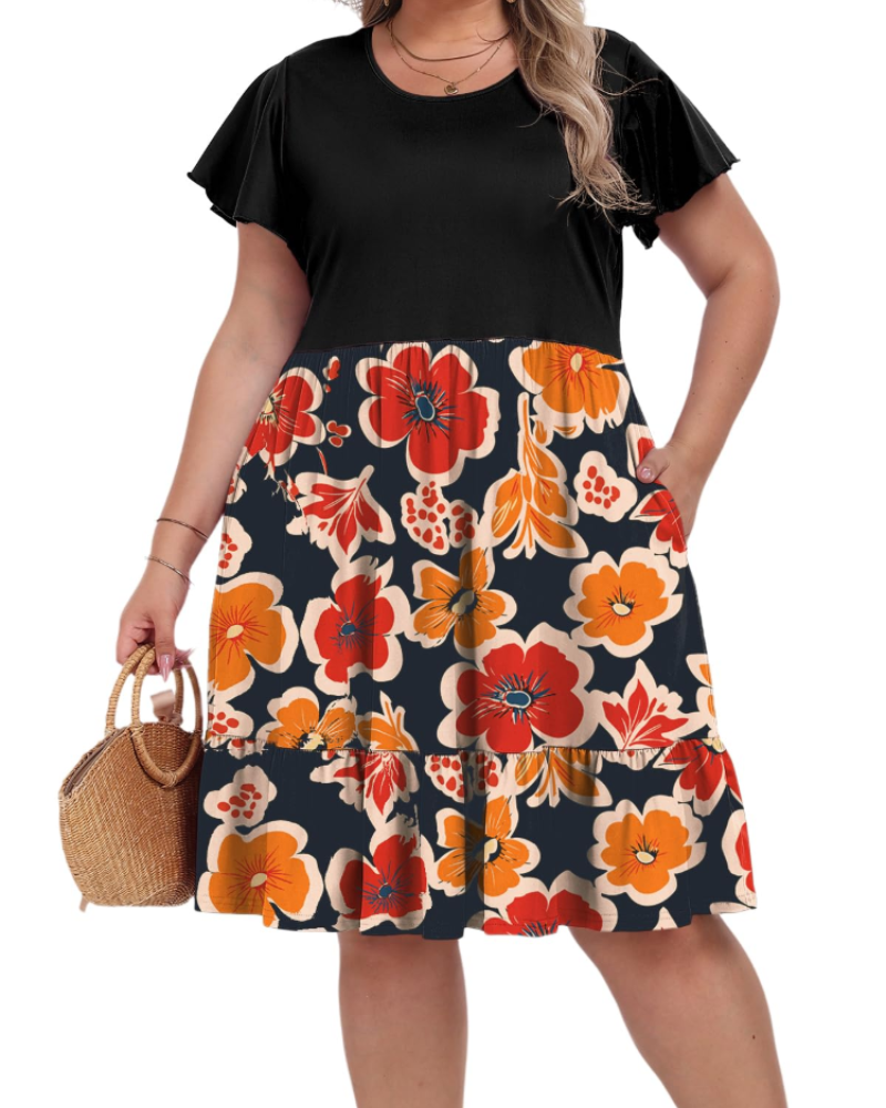 Delaney Bata Midi Talla Grande para Mujer – Cintura Alta con Bolsillos y Corte Acampanado