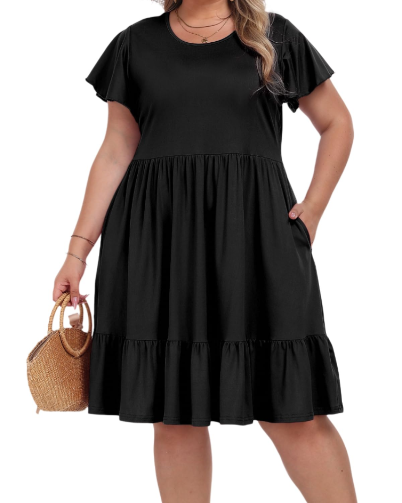Delaney Bata Midi Talla Grande para Mujer – Cintura Alta con Bolsillos y Corte Acampanado