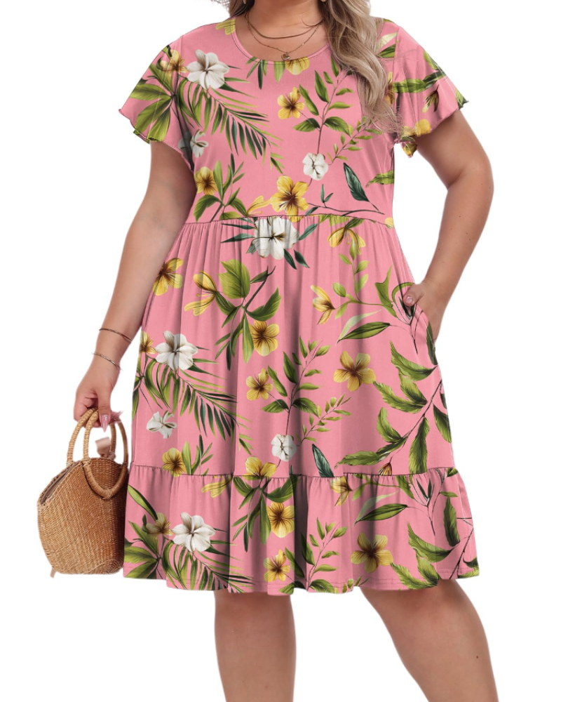 Delaney Bata Midi Talla Grande para Mujer – Cintura Alta con Bolsillos y Corte Acampanado