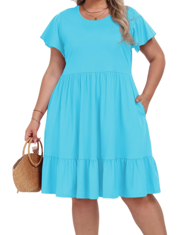 Delaney Bata Midi Talla Grande para Mujer – Cintura Alta con Bolsillos y Corte Acampanado