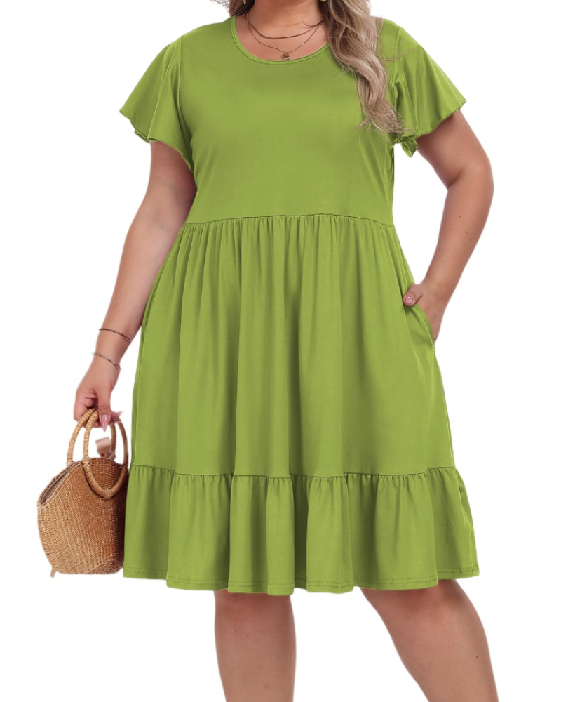 Delaney Bata Midi Talla Grande para Mujer – Cintura Alta con Bolsillos y Corte Acampanado