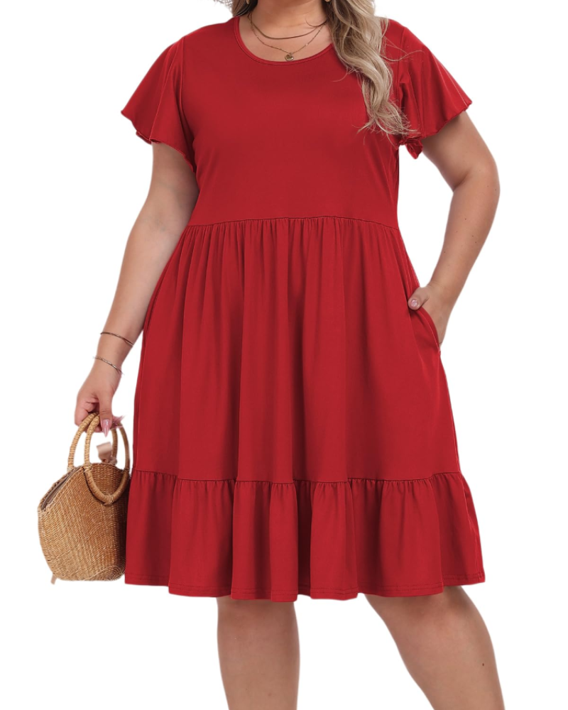 Delaney Bata Midi Talla Grande para Mujer – Cintura Alta con Bolsillos y Corte Acampanado