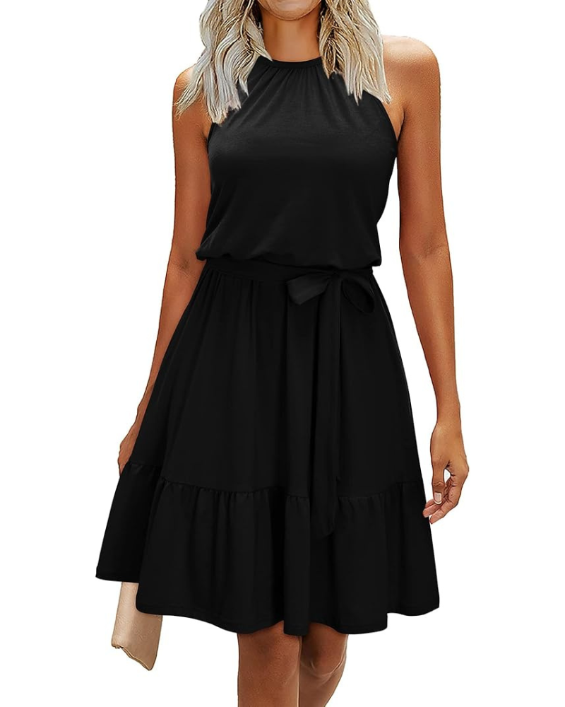 Bloom Robe Donna – Collo Halter, Stampa Floreale & Tasche, Taglio A-Line, Lunghezza al Ginocchio