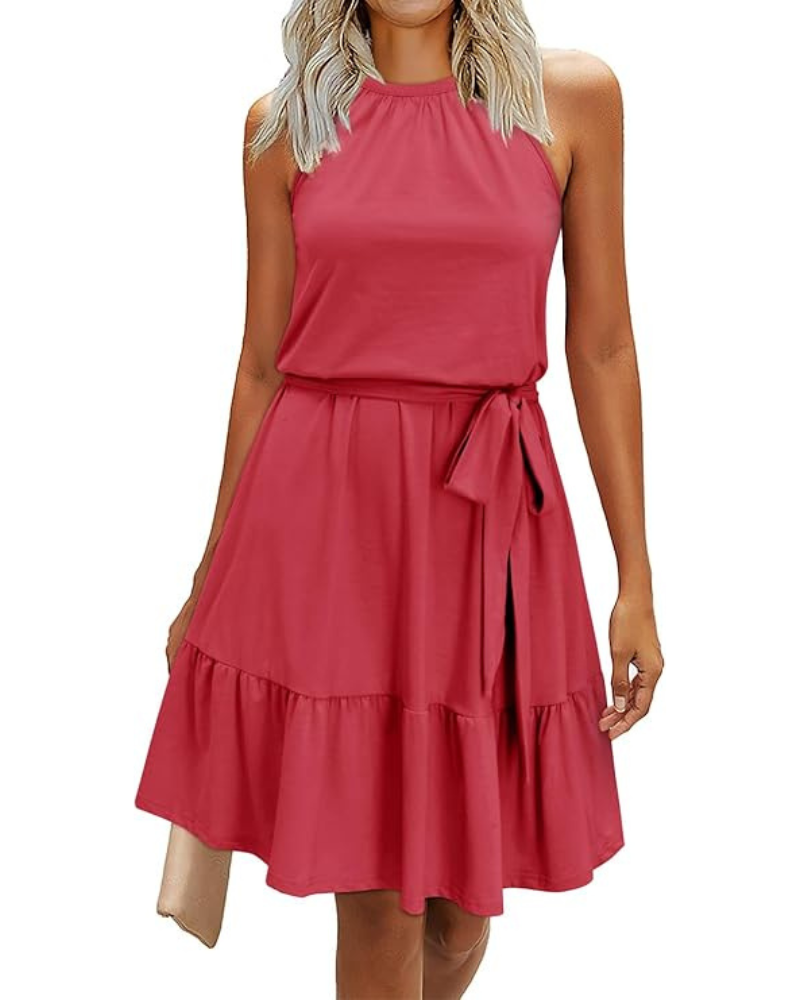 Bloom Robe Donna – Collo Halter, Stampa Floreale & Tasche, Taglio A-Line, Lunghezza al Ginocchio