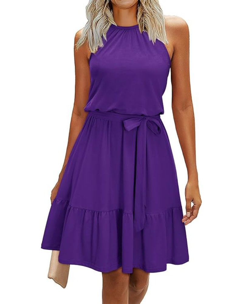 Bloom Robe Donna – Collo Halter, Stampa Floreale & Tasche, Taglio A-Line, Lunghezza al Ginocchio