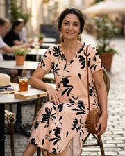 Laura haljina maxi za žene ljeto – duga haljina s V-izrezom, prorezom, kratkim rukavima i udobnim džepovima
