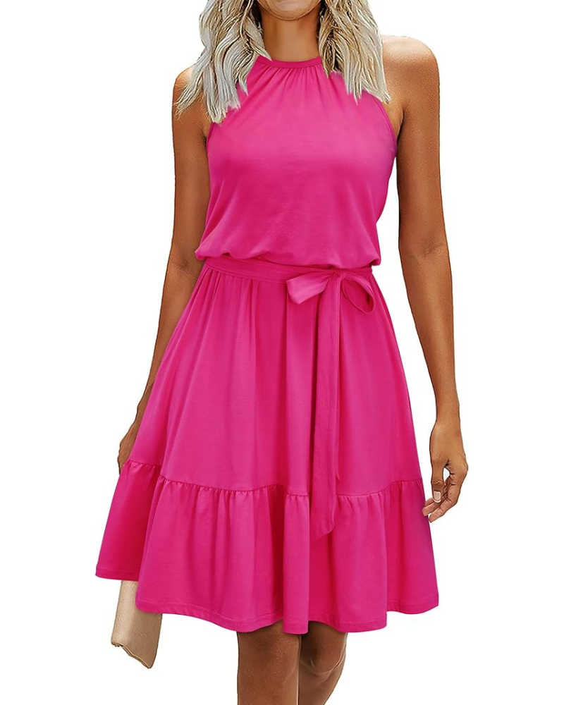 Bloom Robe Donna – Collo Halter, Stampa Floreale & Tasche, Taglio A-Line, Lunghezza al Ginocchio