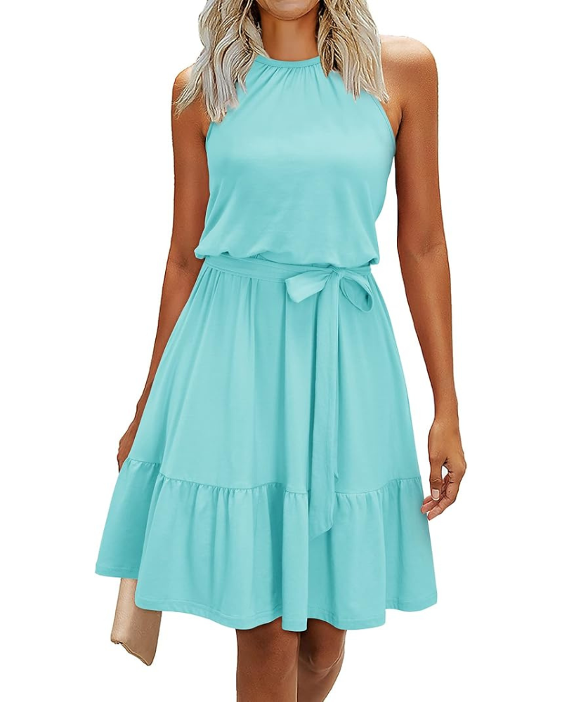 Bloom Robe Donna – Collo Halter, Stampa Floreale & Tasche, Taglio A-Line, Lunghezza al Ginocchio