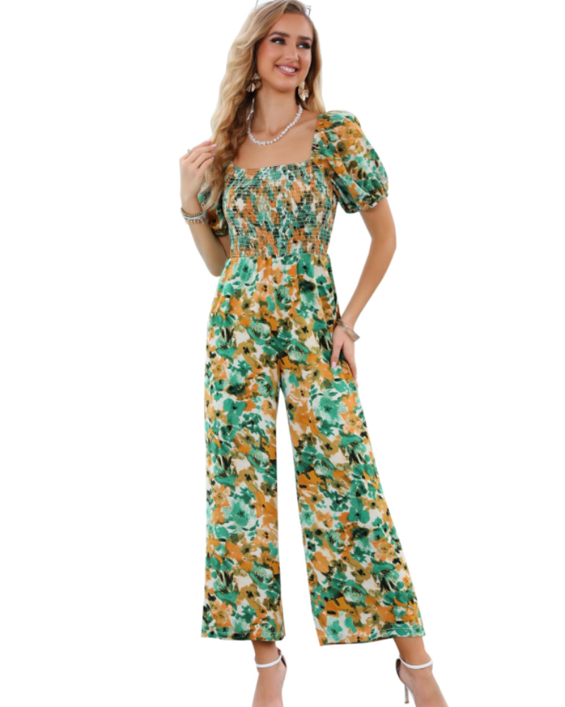 Tuta Donna Estiva Jasmine – Floreale Arricciata & Pantalone Largo