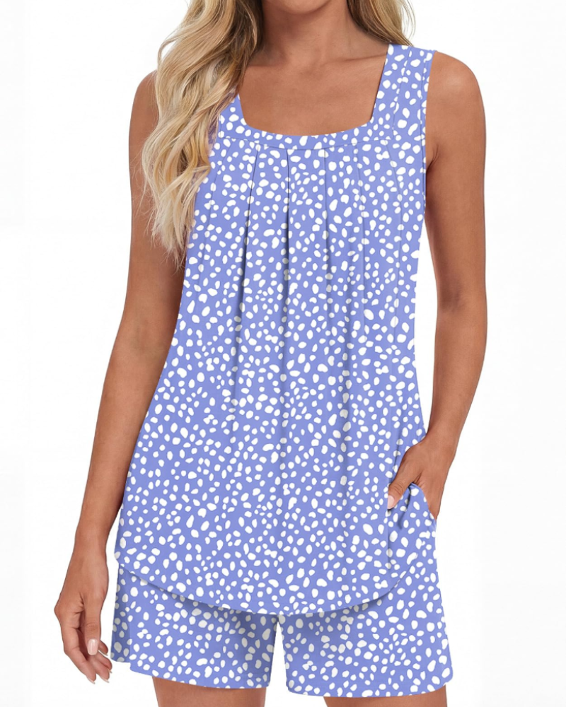 Mirella Damenpyjama, 2-teilig – Tanktop mit eckigem Ausschnitt und fließende Shorts mit Taschen