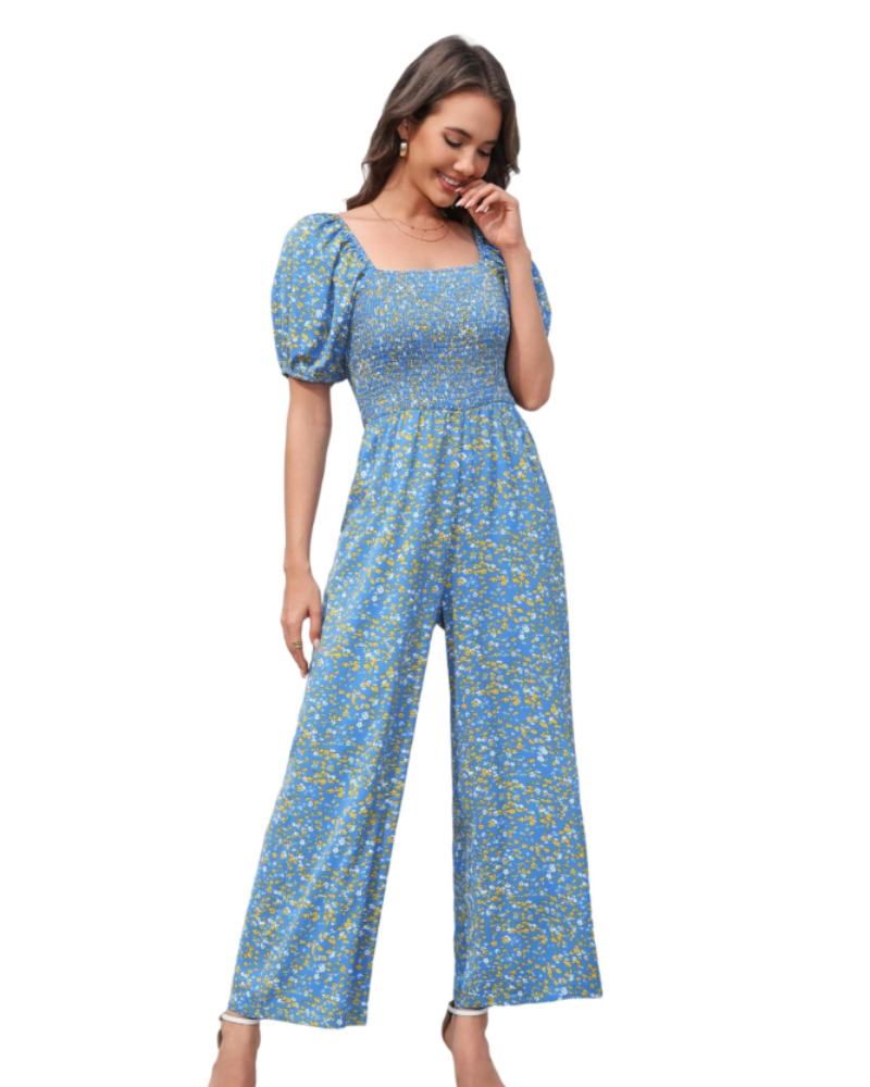 Tuta Donna Estiva Jasmine – Floreale Arricciata & Pantalone Largo