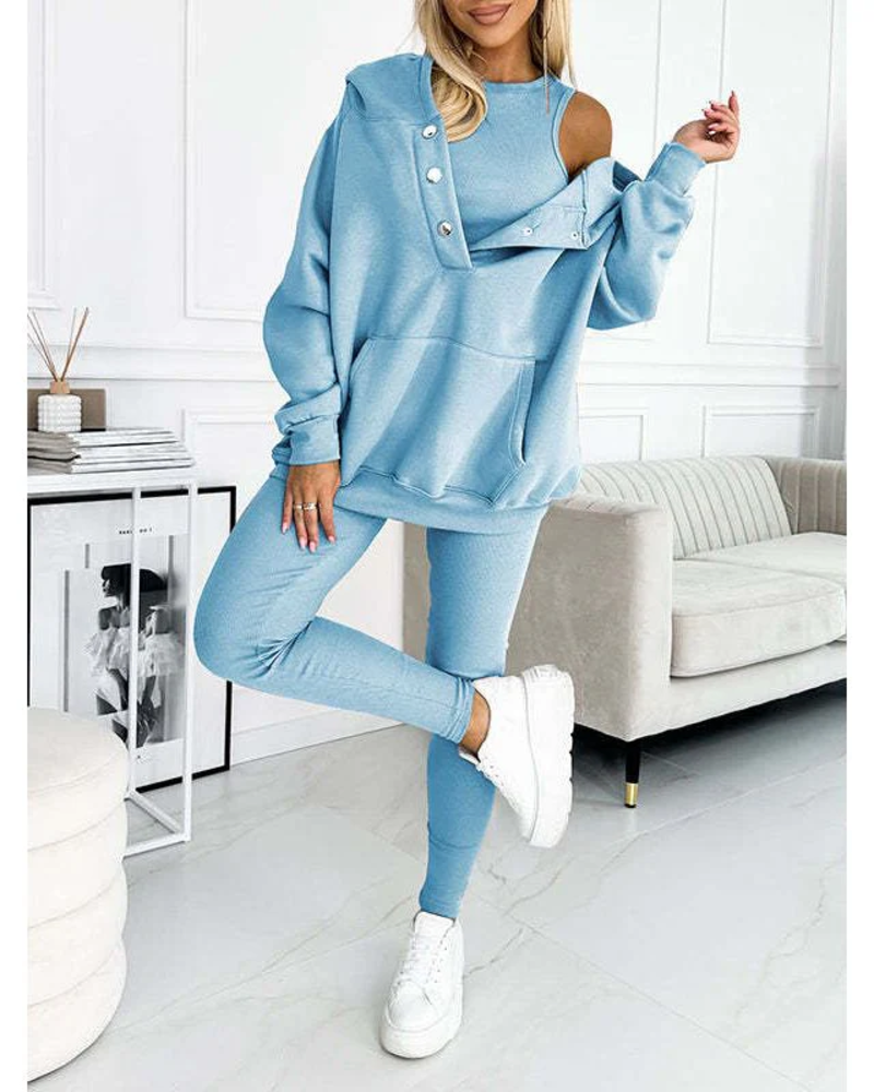 Remi Damen 3-teiliges Set – Lounge-Set aus Fleece mit Hoodie und Jogginghose, bequem und lässig