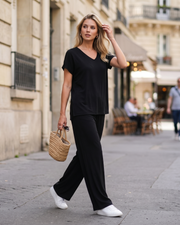 Gail Ensemble Détente Femme 2 Pièces – Haut Col V & Pantalon Large