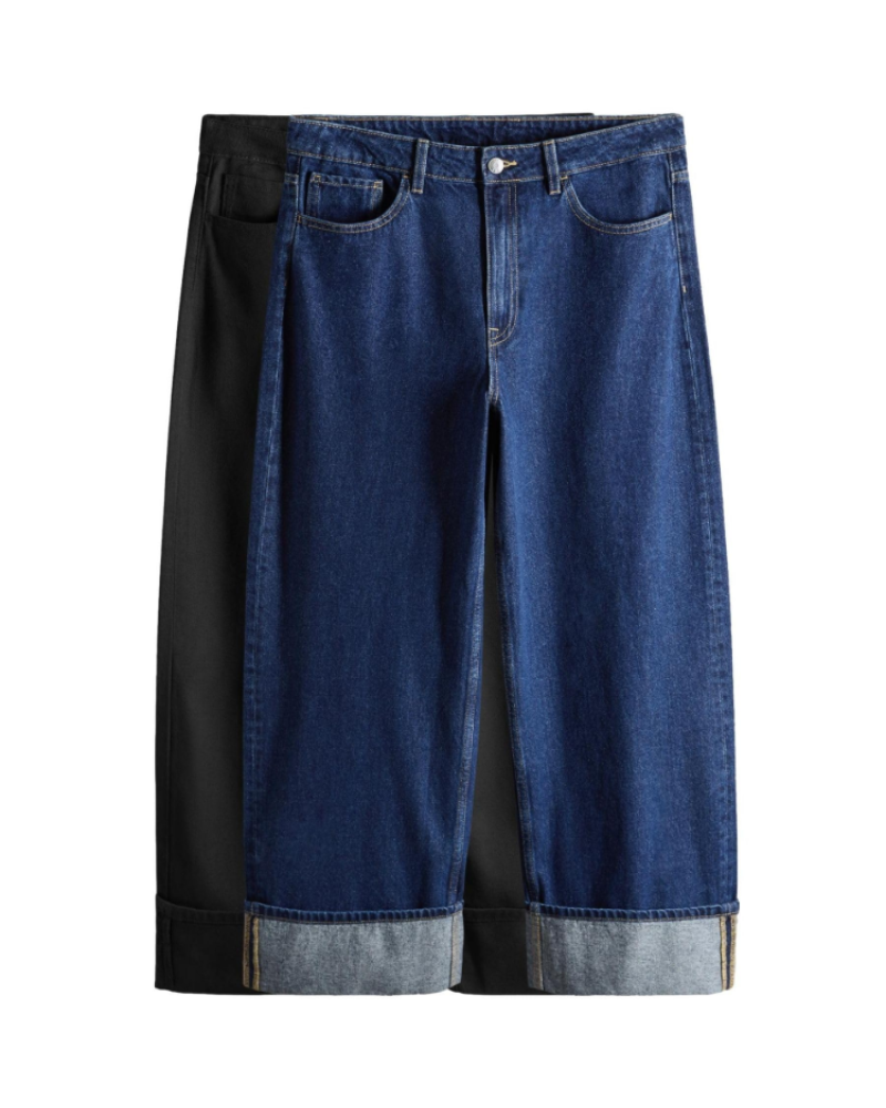 Maëlysia Lot de 2 Jeans Wide Leg Femme – Pantalons Denim Larges à Revers