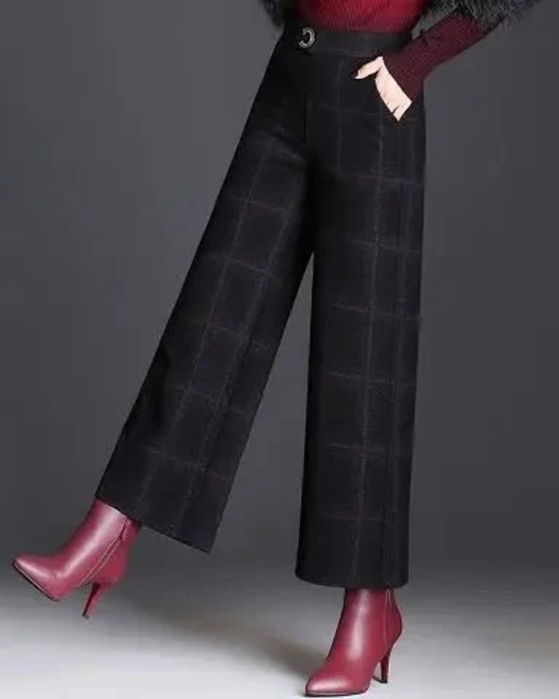 Odette Damenhose – Weite, hoch taillierte Hose mit Karomuster, eleganter moderner Schnitt