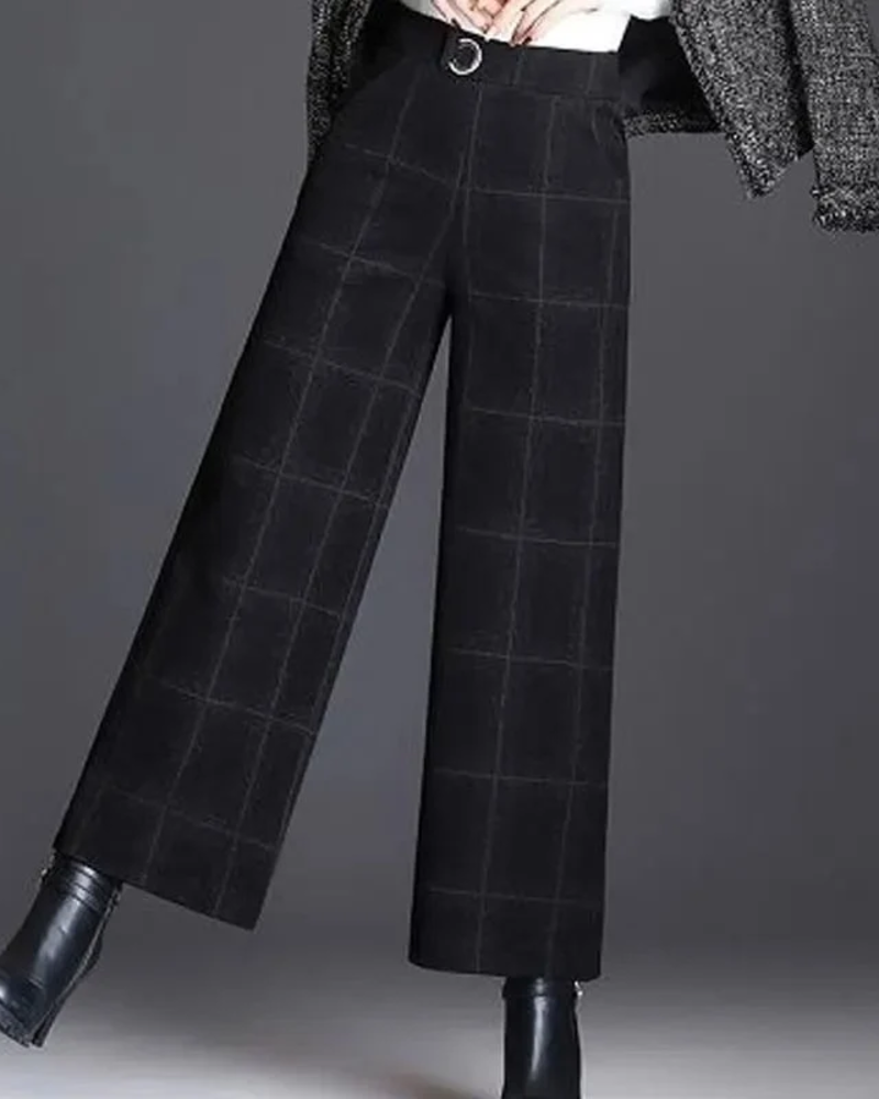 Odette Damenhose – Weite, hoch taillierte Hose mit Karomuster, eleganter moderner Schnitt