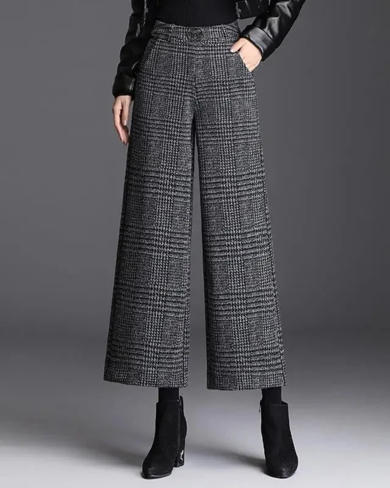 Odette Damenhose – Weite, hoch taillierte Hose mit Karomuster, eleganter moderner Schnitt