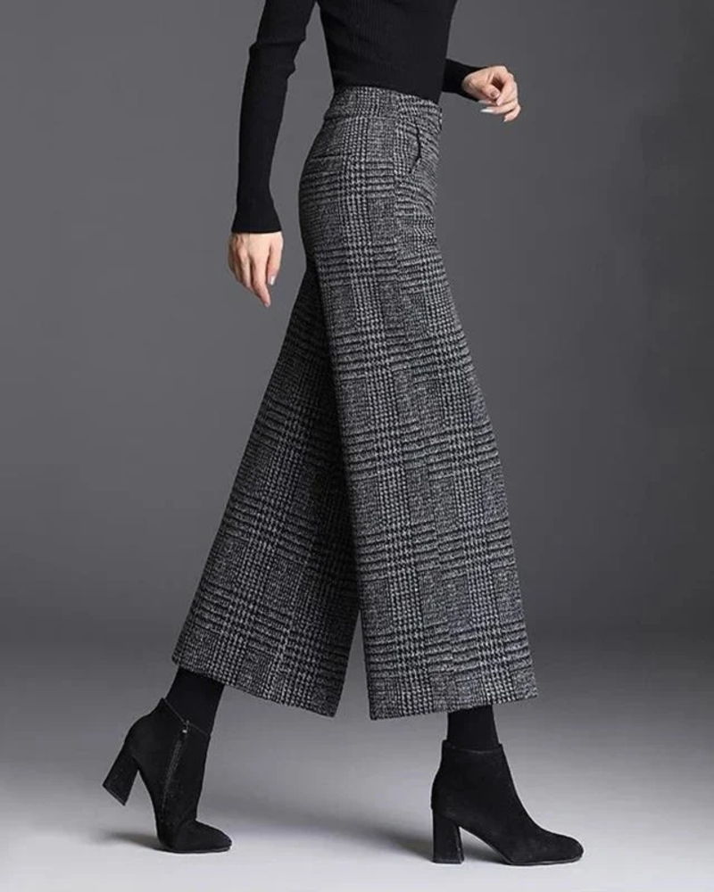 Odette Damenhose – Weite, hoch taillierte Hose mit Karomuster, eleganter moderner Schnitt
