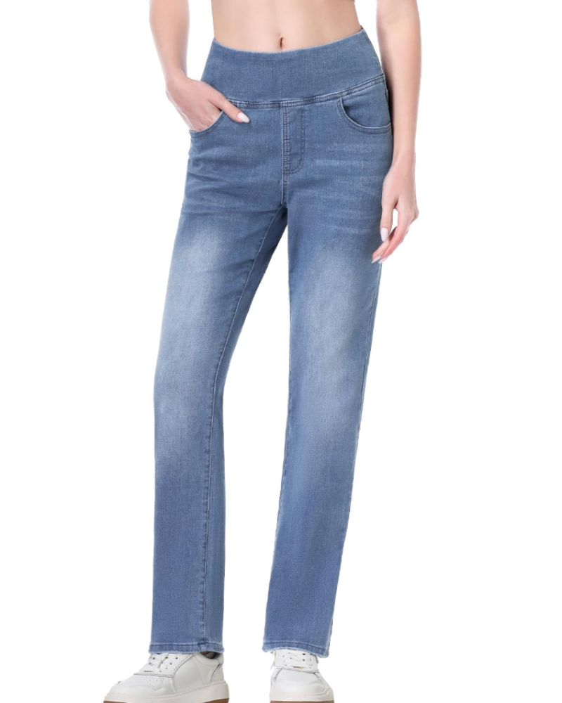 Nolévane Jean Pull-On Femme – Jean Stretch Taille Haute à Jambes Droites