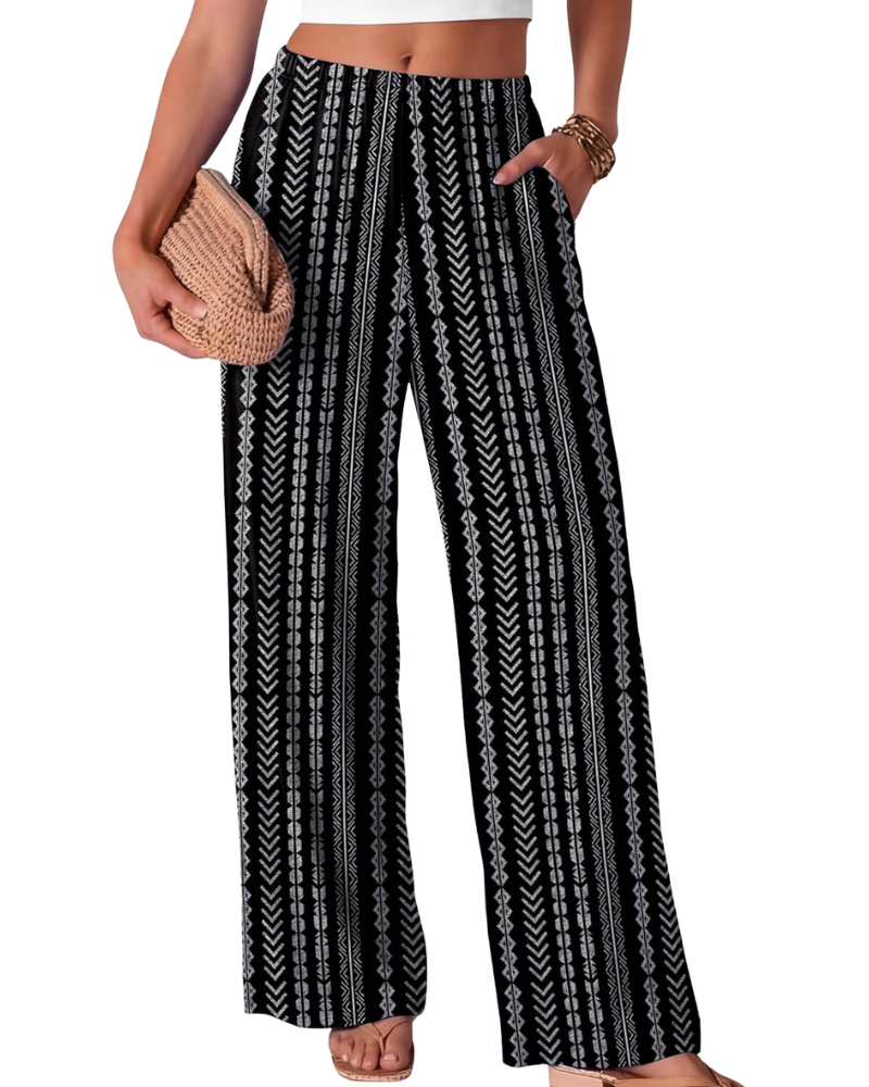Rona Damenhose – Palazzo weit, fließend, elastischer Bund & Taschen