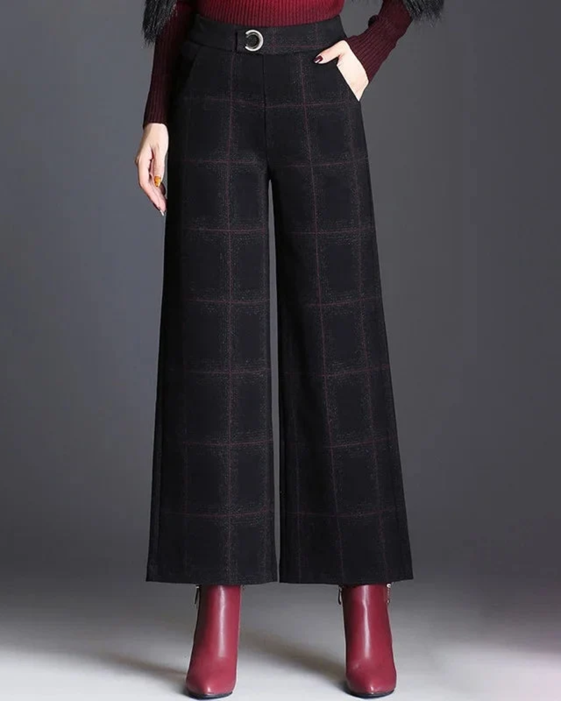 Odette Damenhose – Weite, hoch taillierte Hose mit Karomuster, eleganter moderner Schnitt