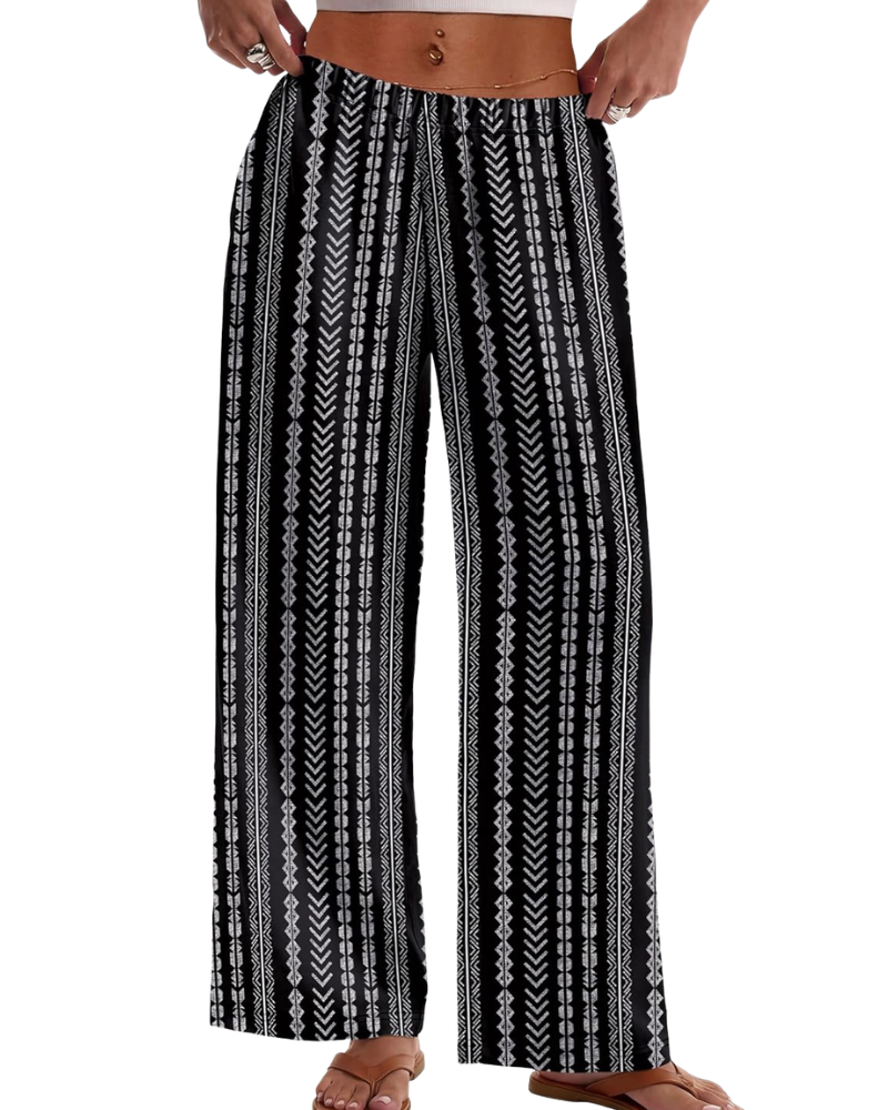 Rona Damenhose – Palazzo weit, fließend, elastischer Bund & Taschen