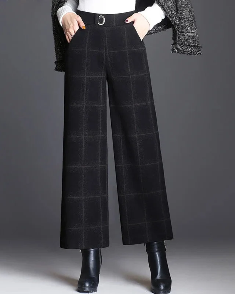 Odette Damenhose – Weite, hoch taillierte Hose mit Karomuster, eleganter moderner Schnitt
