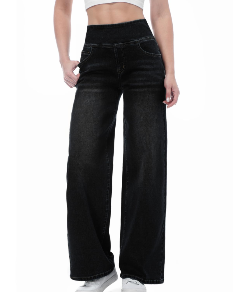 Isalune Damenjeans mit weitem Bein – Stretchjeans mit hoher Taille und weitem Bein zum Hineinschlüpfen