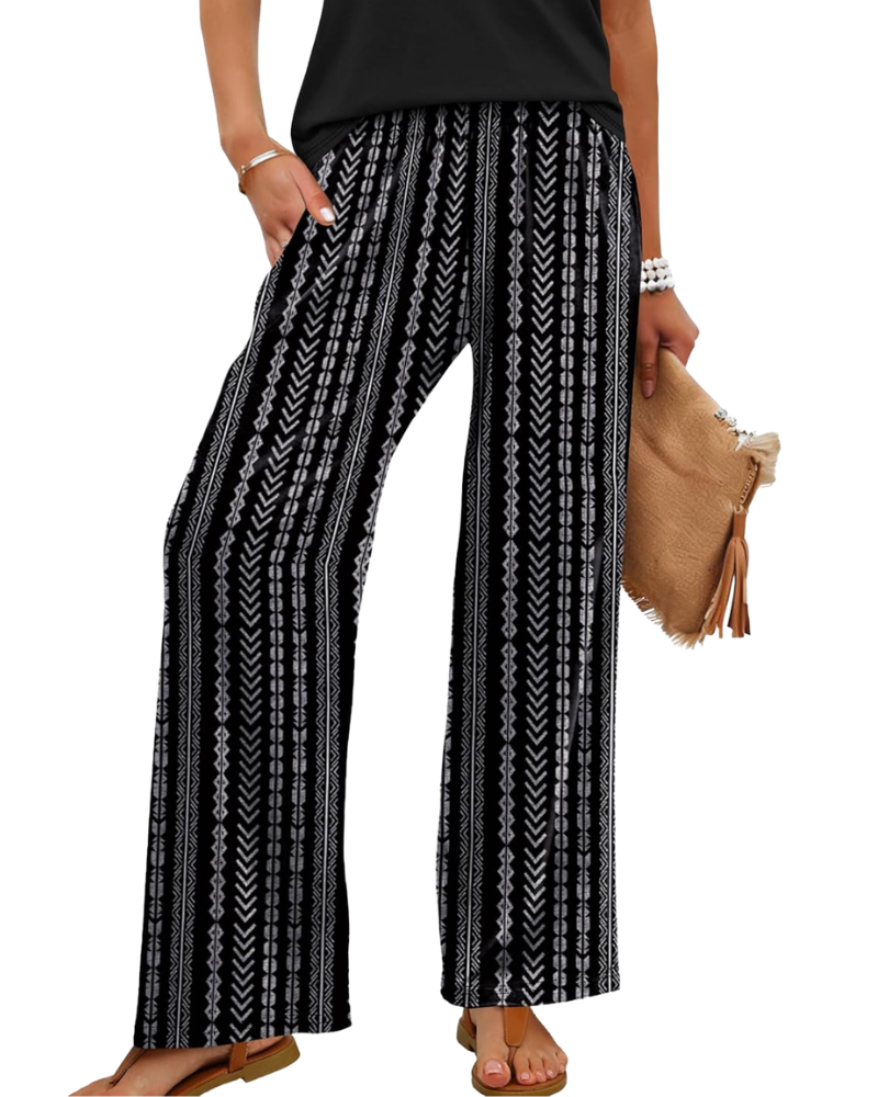 Rona Damenhose – Palazzo weit, fließend, elastischer Bund & Taschen