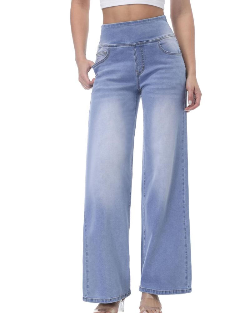 Isalune Damenjeans mit weitem Bein – Stretchjeans mit hoher Taille und weitem Bein zum Hineinschlüpfen
