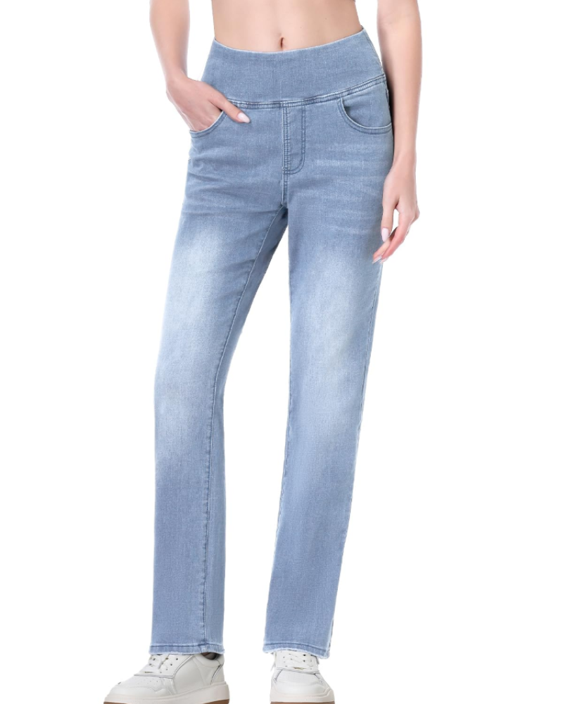 Nolévane Jean Pull-On Femme – Jean Stretch Taille Haute à Jambes Droites