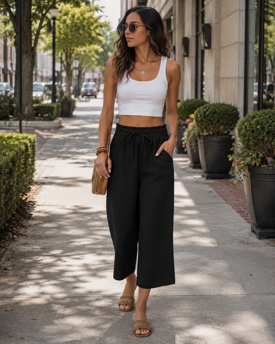 Bexley 7/8-Hose für Damen – Elastischer hoher Bund, fließender Schnitt mit Kordelzug und Taschen