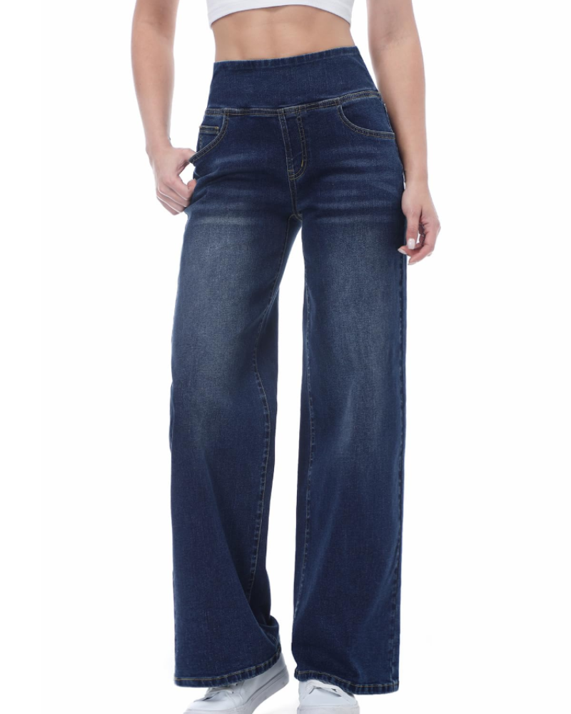 Isalune Damenjeans mit weitem Bein – Stretchjeans mit hoher Taille und weitem Bein zum Hineinschlüpfen