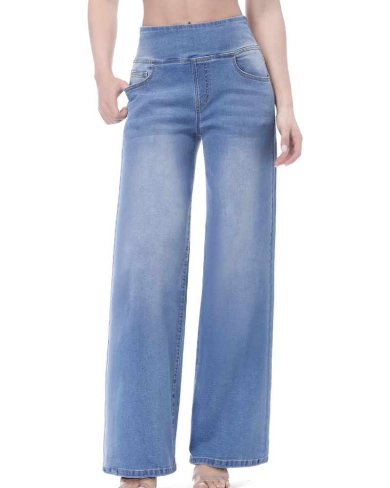 Isalune Damenjeans mit weitem Bein – Stretchjeans mit hoher Taille und weitem Bein zum Hineinschlüpfen