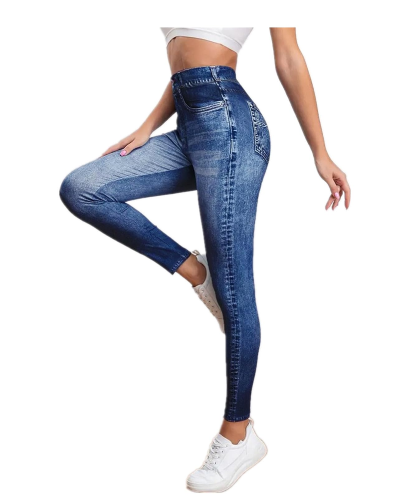 Nérélya Jegging dámské – strečové legíny s vysokým pasem, džínový efekt, push-up