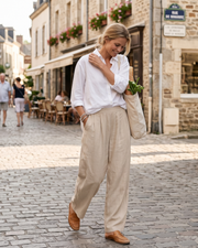 Pantalón Palazzo Grace para mujer en lino – Pantalón ancho en mezcla de algodón y lino con bolsillos