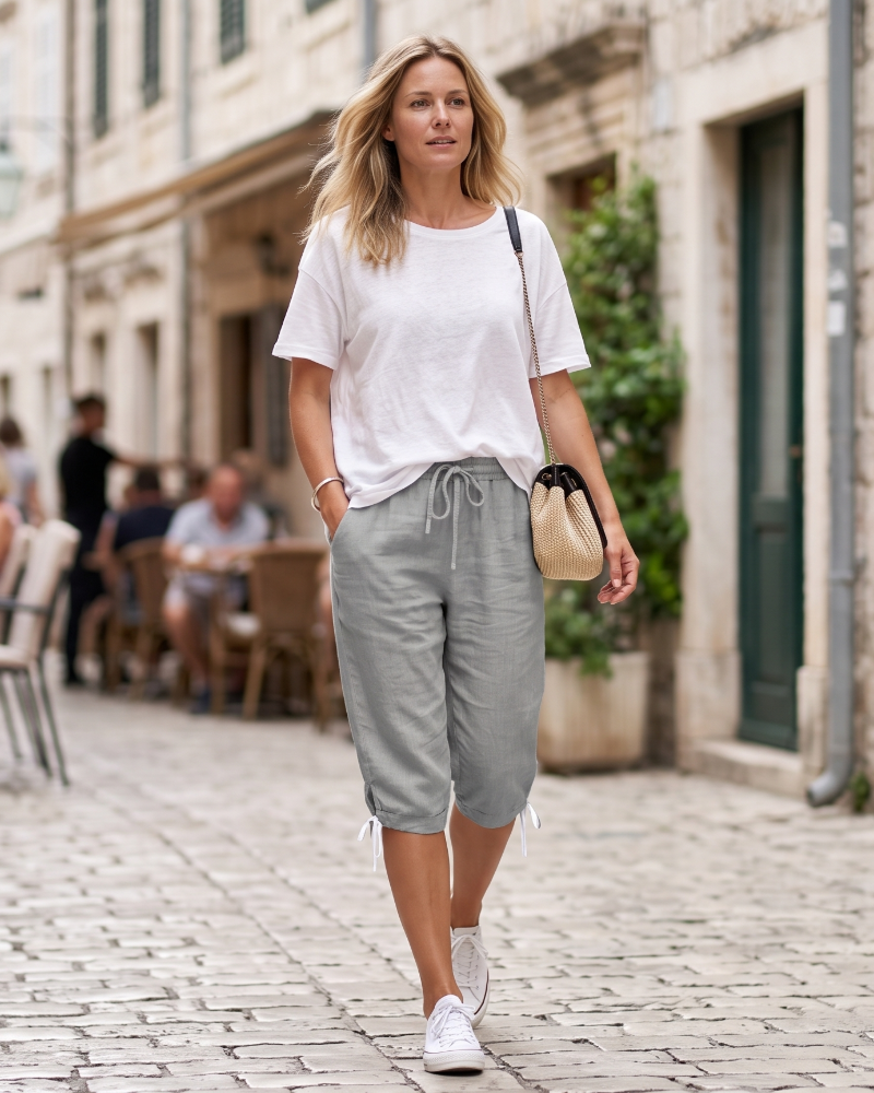 Bermudas cortos Savannah para mujer – Shorts de algodón y lino con cintura elástica y bolsillos
