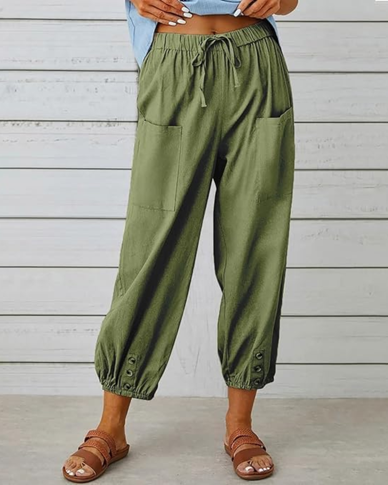 Abigail Damen Caprihose – 100 % Baumwolle, hoch taillierte Culotte mit Taschen