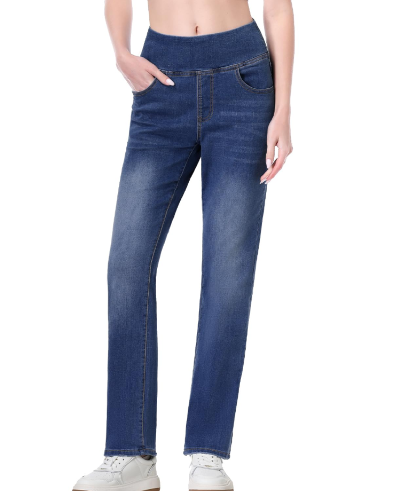 Nolévane Jean Pull-On Femme – Jean Stretch Taille Haute à Jambes Droites