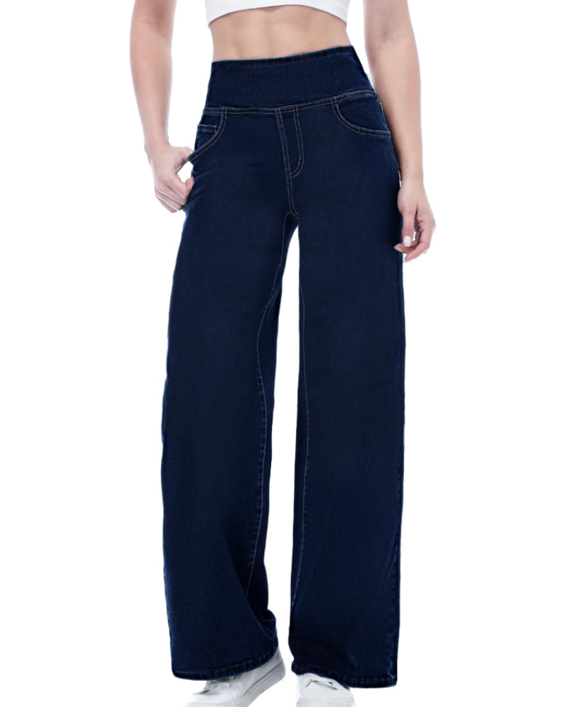 Isalune Damenjeans mit weitem Bein – Stretchjeans mit hoher Taille und weitem Bein zum Hineinschlüpfen