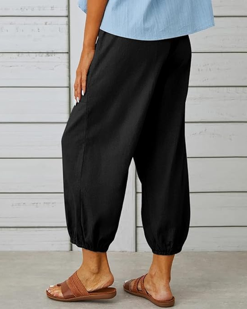 Abigail Damen Caprihose – 100 % Baumwolle, hoch taillierte Culotte mit Taschen