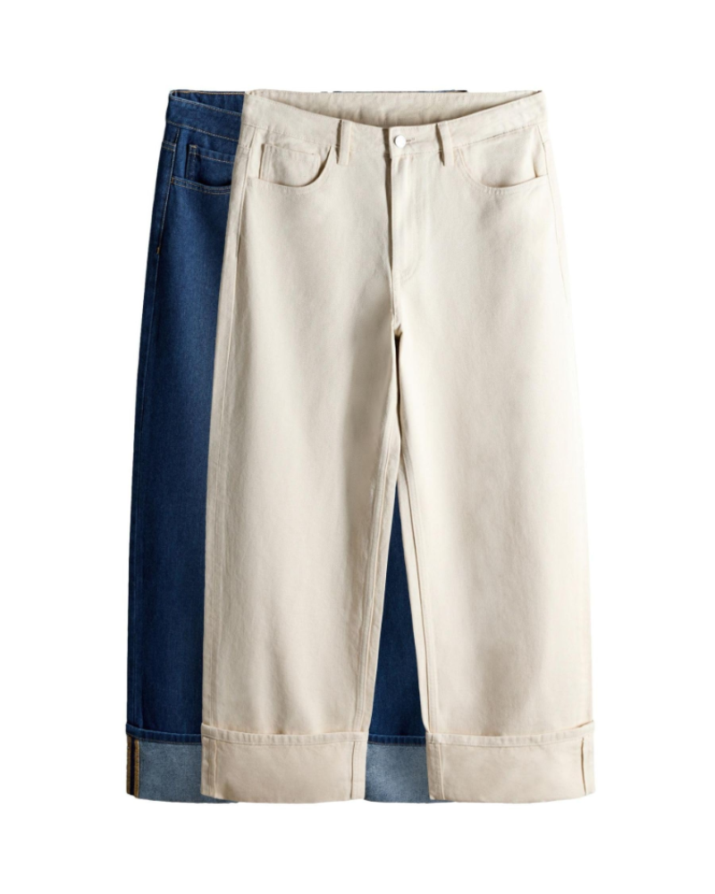Maëlysia Lot de 2 Jeans Wide Leg Femme – Pantalons Denim Larges à Revers