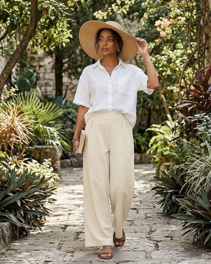 Pantalón fluido de mujer Garance 100 % algodón – Pantalón ancho con cintura elástica y bolsillos