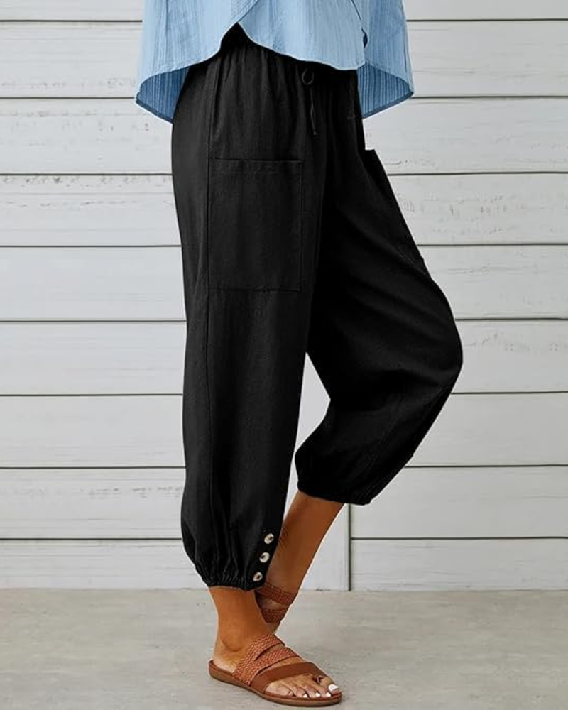 Abigail Damen Caprihose – 100 % Baumwolle, hoch taillierte Culotte mit Taschen
