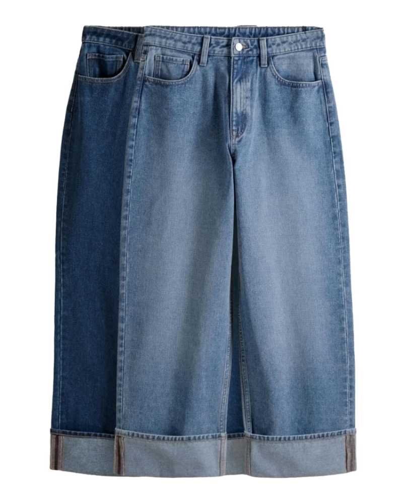 Maëlysia Lot de 2 Jeans Wide Leg Femme – Pantalons Denim Larges à Revers