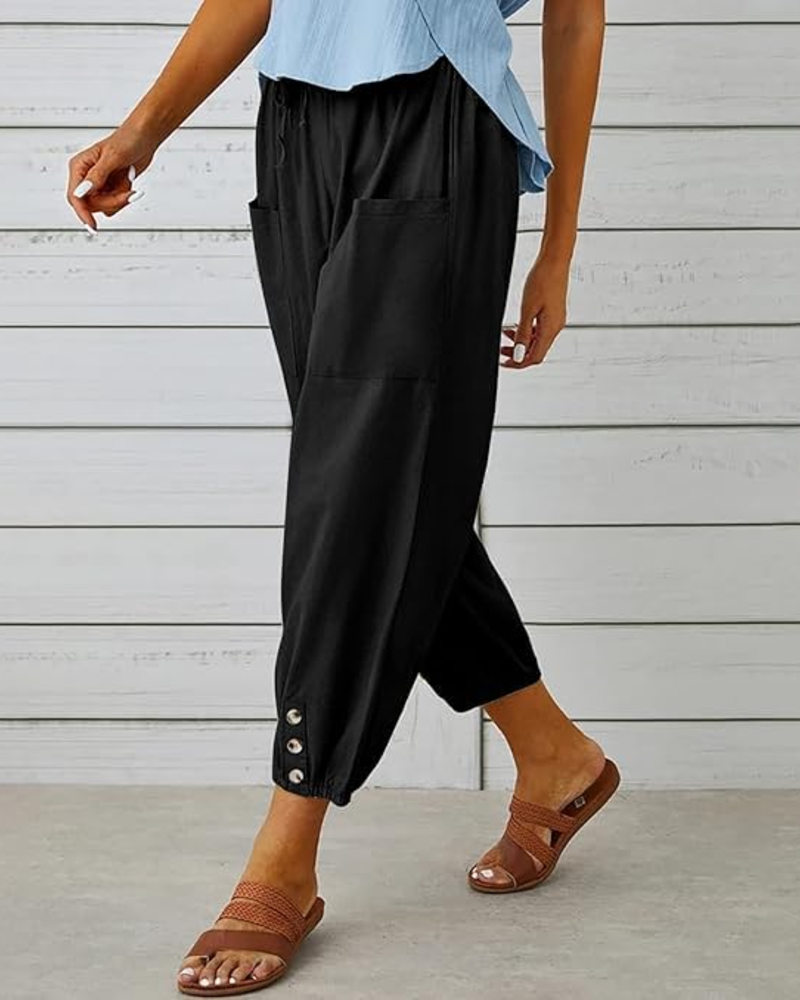 Abigail Damen Caprihose – 100 % Baumwolle, hoch taillierte Culotte mit Taschen