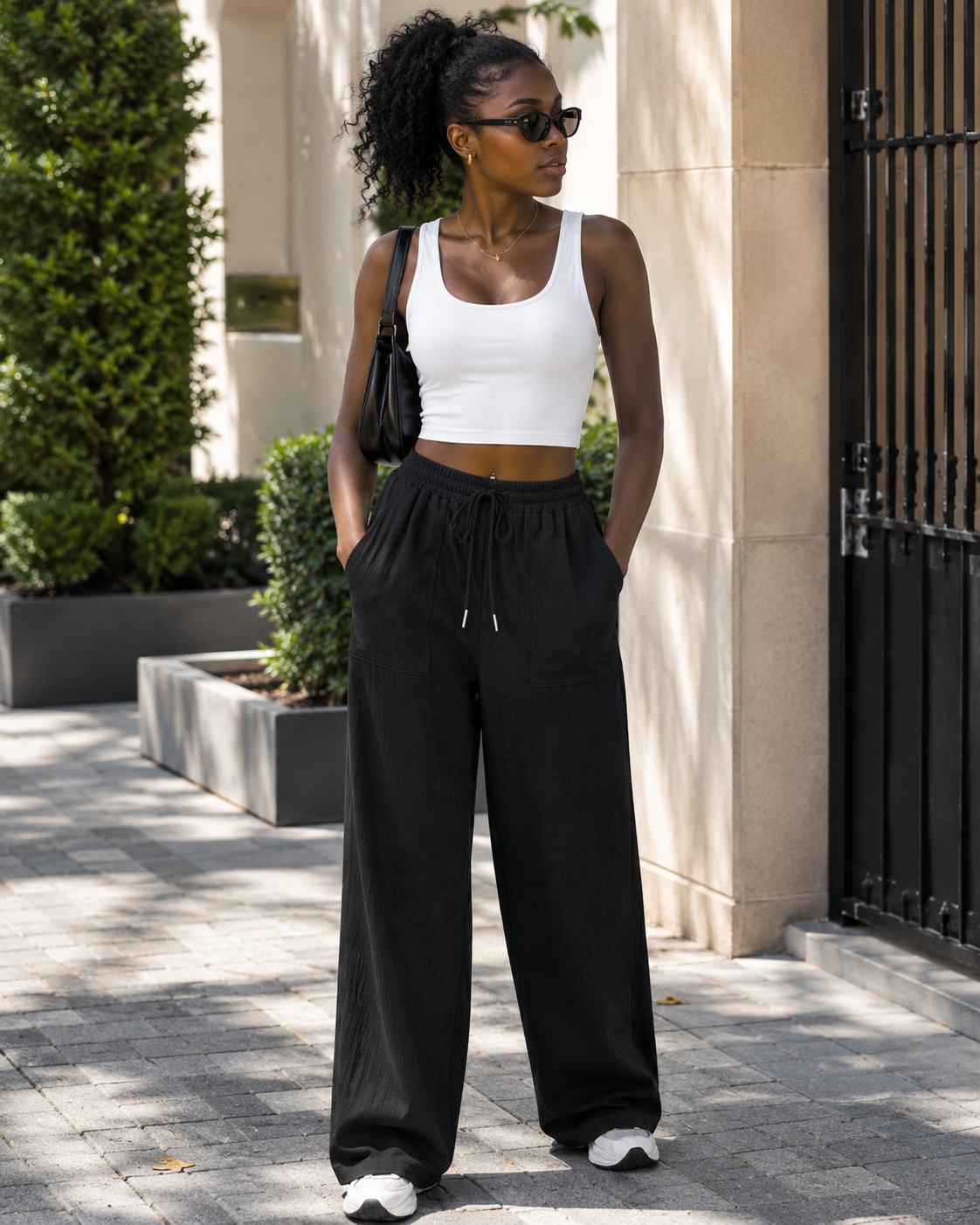 Merryn Damen-Palazzohose – High-Waist mit Kordelzug, weiter Schnitt und Taschen