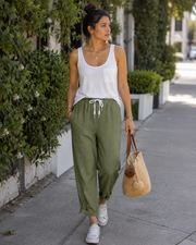 Maelis Pantalon 7/8 Femme – 100% Coton, Taille Élastique à Cordon & Poches