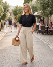 Noémie Pantalone Palazzo Donna in Lino – Pantalone Largo a Vita Alta con Tasche