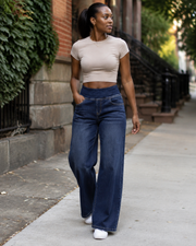 Isalune Damenjeans mit weitem Bein – Stretchjeans mit hoher Taille und weitem Bein zum Hineinschlüpfen